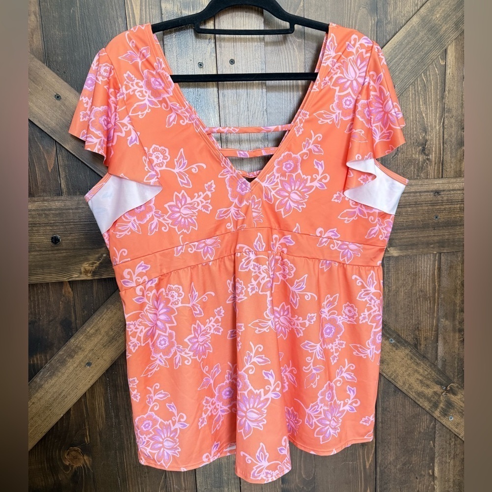 NEW LANE BRYANT Swim By Cacique No-Wire Flutter-Sleeve Swim Tankini Top Size 20 - Picture 6 of 11